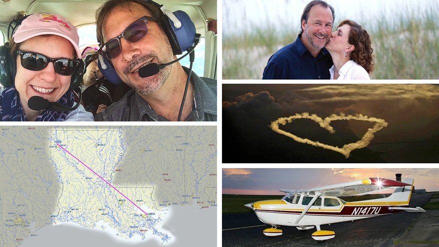 New Orleans-based photographer Gerald Herbert pursued his pilot certificate after he met and fell in love with Lucy Sikes, who lives 330 miles away in Shreveport, Louisiana. Photos courtesy of Gerald Herbert. Composite by AOPA staff.