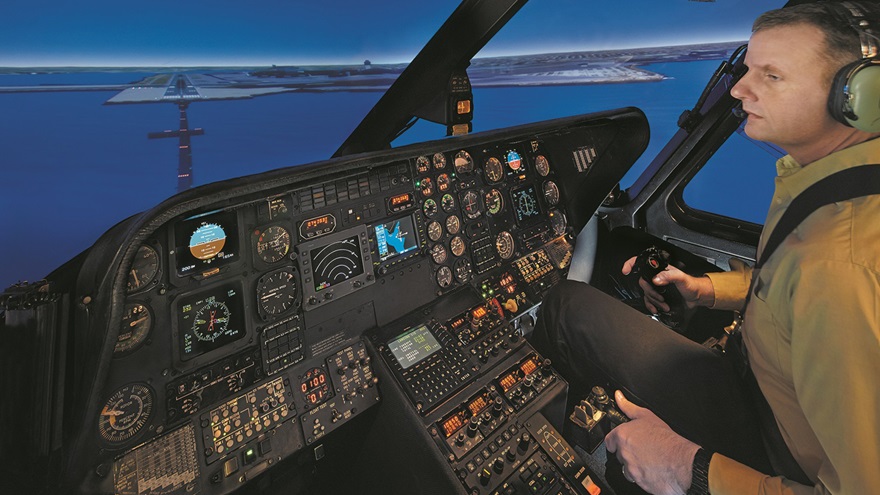 A student practices instrument flight in a Sikorsky S-76B flight deck simulator at FlightSafety International. A new S-76B simulator has entered service at the company's Lafayette, Louisiana, facility. Photo courtesy of FlightSafety International.