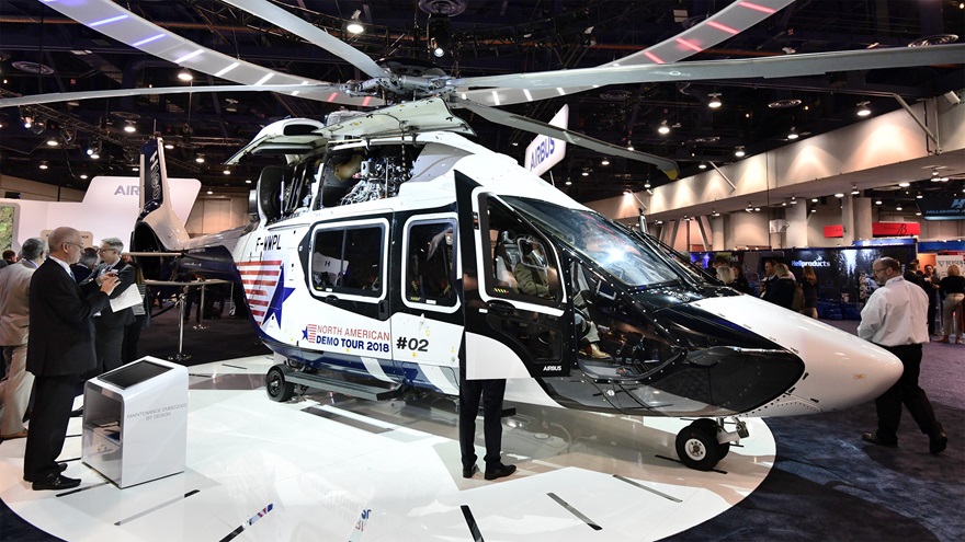 Airbus Helicopters' new North American training center will add a simulator for the new H160, shown here on display at HAI Heli-Expo 2018, as soon as the new model is certified. Photo by Mike Collins.