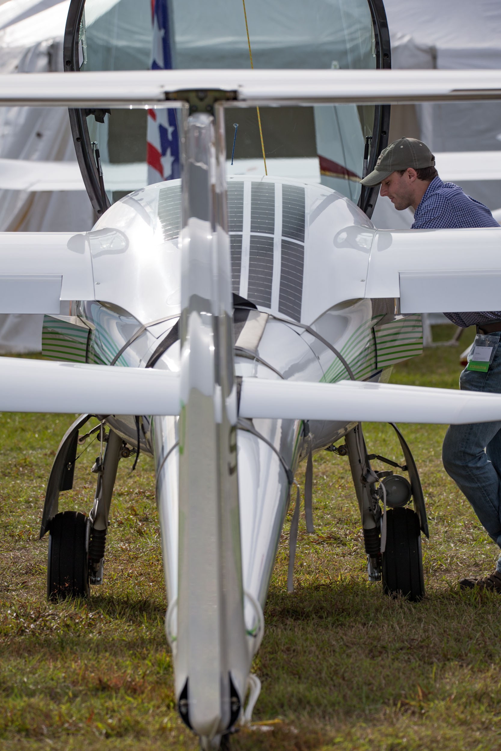 This airplane sports rows of solar cells behind its canopy. Photo courtesy U.S. Sport Aviation Expo.