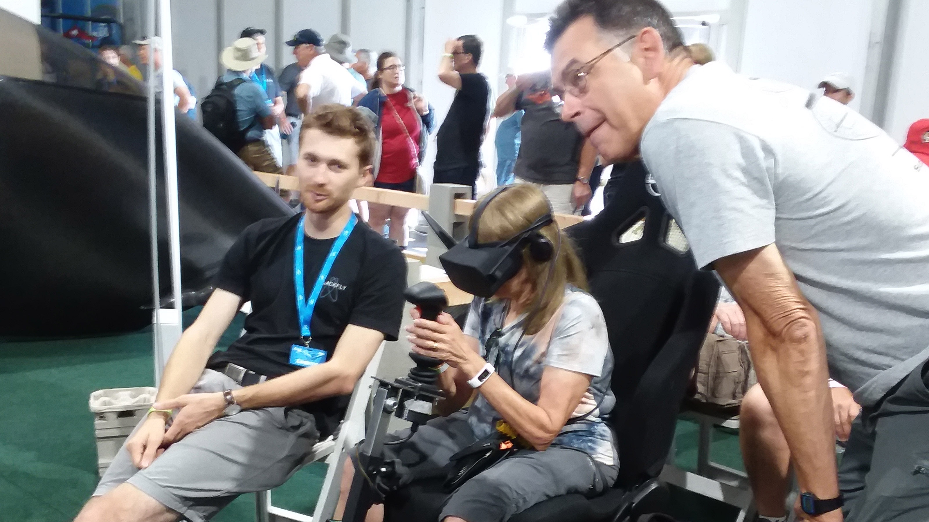 EAA AirVenture attendees can try their hand at virtually flying the Opener BlackFly. Photo by Alyssa Cobb.