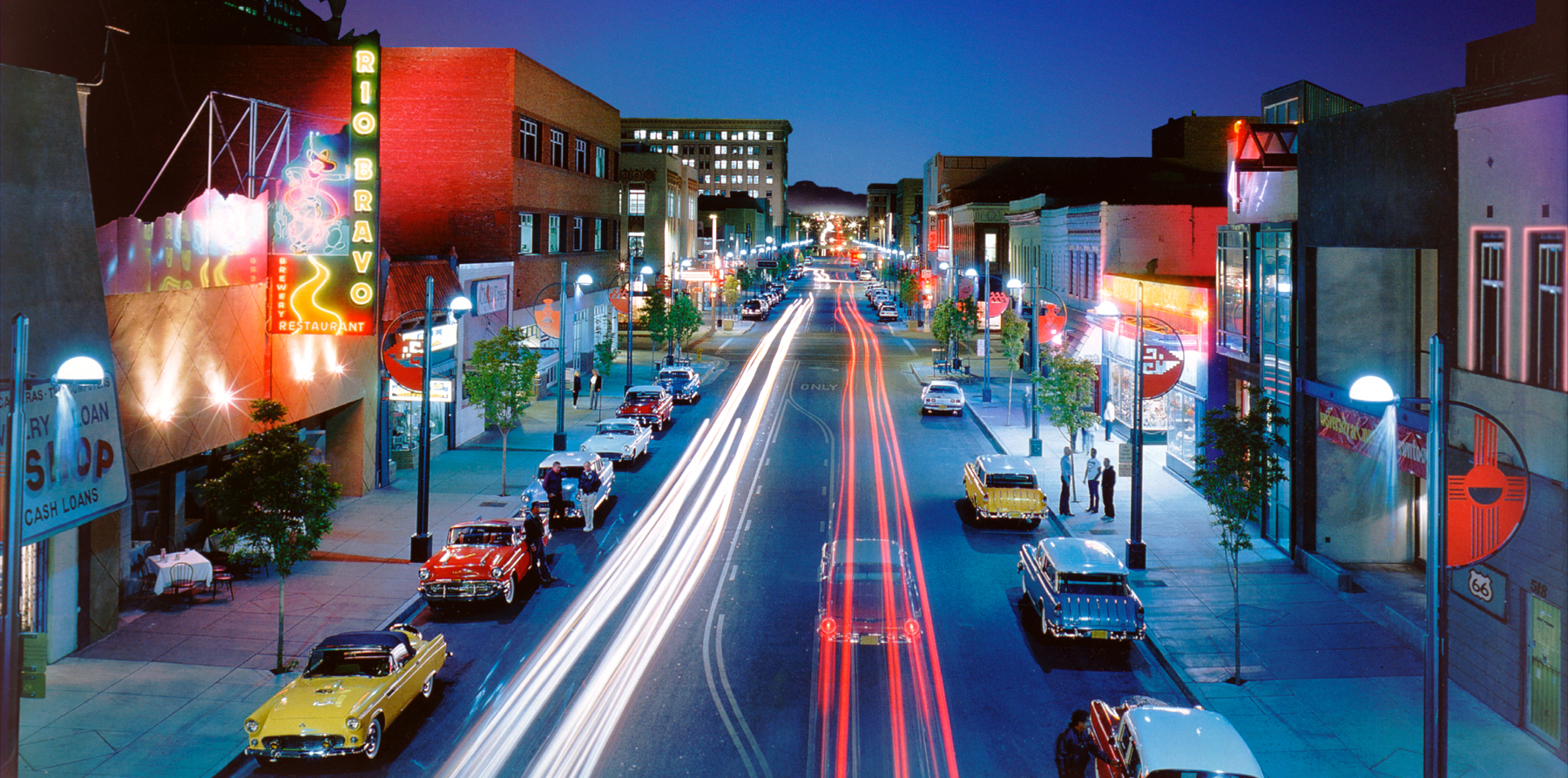 Route 66 (as Central Avenue) runs through the heart of Albuquerque, New Mexico. Photo by MarbleStreetStudio.com.