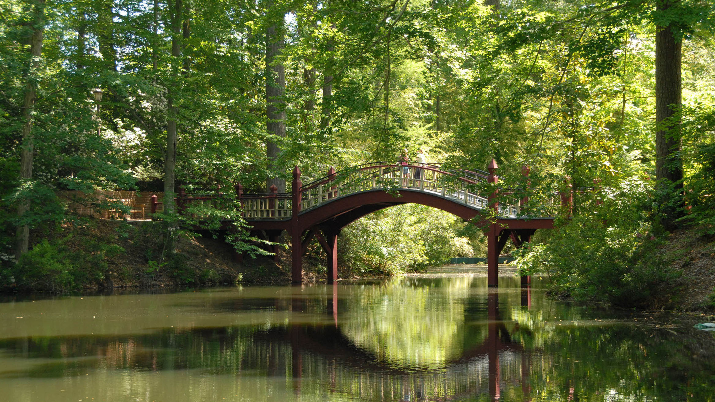 Located in the heart of William and Mary’s scenic campus, Crim Dell Bridge is a popular site for students and visitors alike. Lore has it if students kiss on the bridge they will marry each other. Photo courtesy of the College of William and Mary/Scott Elmquist.