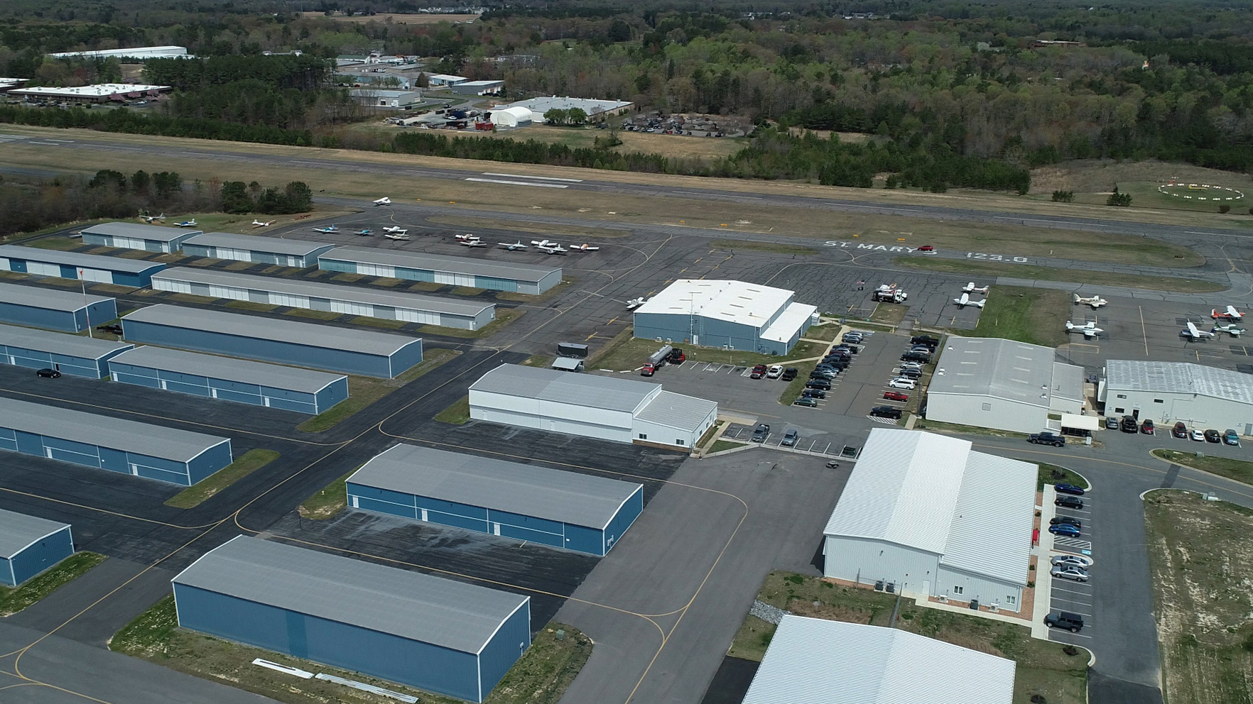 An unmanned aircraft took this photo of the University of Maryland UAS Test Site, where manned and unmanned aviators coexist and cooperate to keep all aircraft safely separated. Jim Moore photo. 