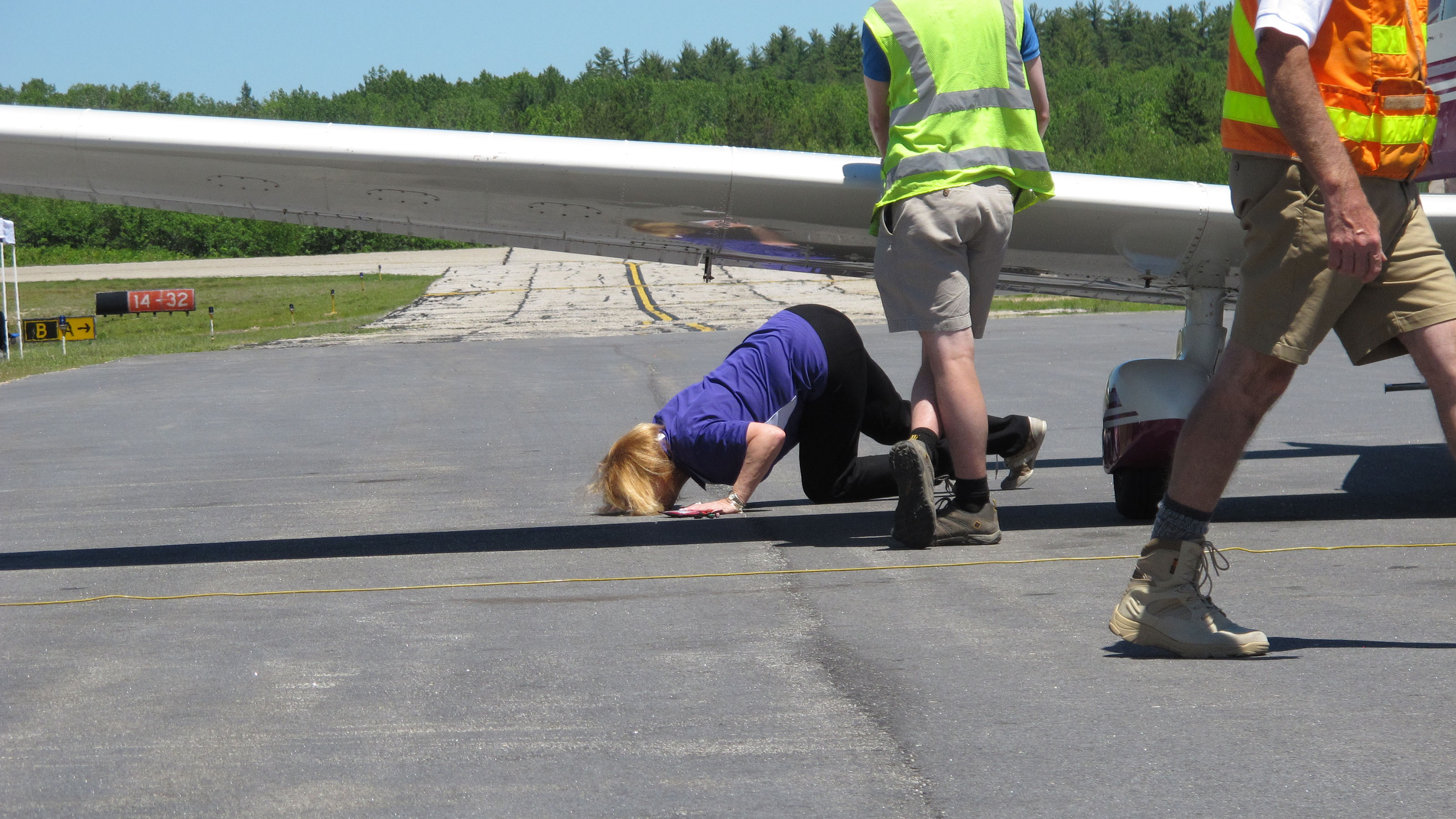 This was Denise Robinson's reaction upon completing a weather-challenged 2018 Air Race Classic with teammate Teresa Camp on June 22. Photo by Dan Namowitz.