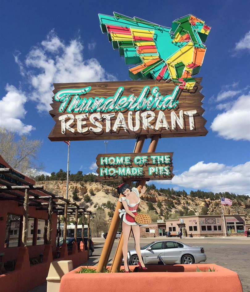 At Mount Carmel Junction, you’ll see a neon Route 66-type sign that says, “Thunderbird Restaurant, Home of the Ho-Made Pies.” Founder Jack Morrison spelled home-made pies as ho-made so it would fit on the sign. In today’s vernacular it takes on a new and hilarious meaning, only strengthened by the sign’s scantily-clad maiden spilling out of her corset and holding a cherry pie. So, take your photos, step into this institution (since 1931), and revel in a slice of chocolate or coconut cream pie, or indulge in the apple or cherry a-la-mode with an old-fashioned French vanilla ice cream that will take you back to a simpler time. Photo by Crista Worthy.