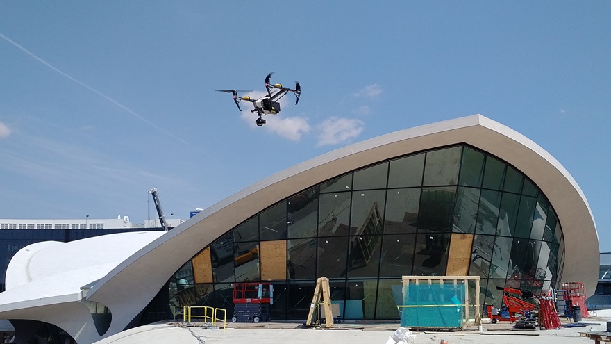 A DJI Inspire 2 was the first drone flown by a commercial operator at John F. Kennedy International Airport. Photo courtesy of Cinematic Aerospace.