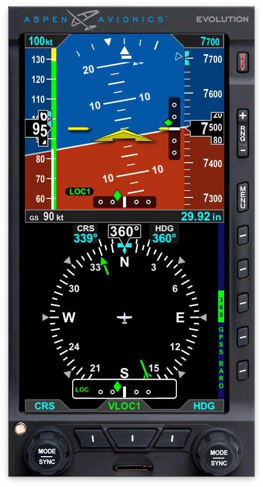 Aspen E5 with glideslope and LOC. Photo courtesy of Aspen.