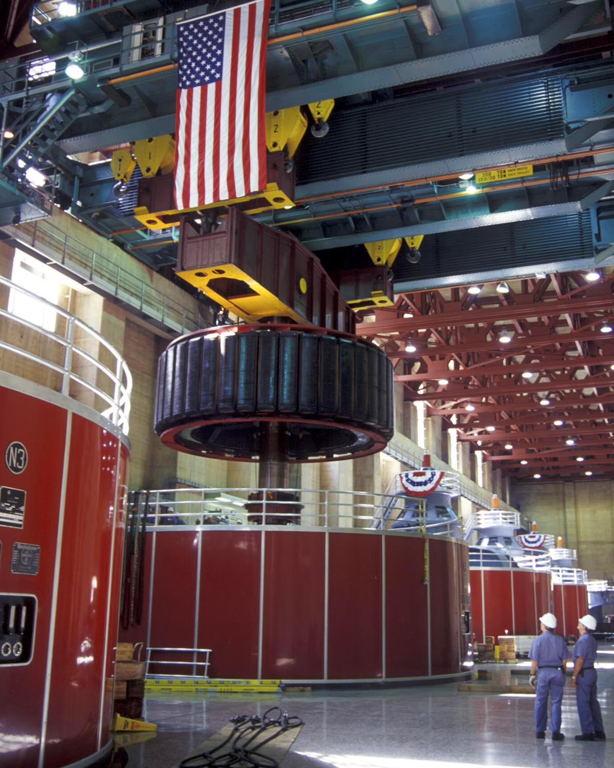 On your tour of Hoover Dam, you’ll see the 17 generators whirling away to power hair dryers and all the other electric conveniences we’ve become used to; check out the intricate terrazzo floors as well. The massive rotating inertia of these generators provides an unusually high ability to sustain system integrity during moderate to severe system disturbances. Photo courtesy Bureau of Reclamation.