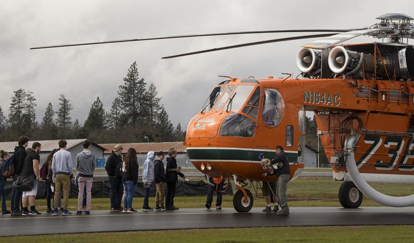 Several hundred middle and high school students attended a presentation that highlighted science, technology, engineering, and math aviation career options during an educational event at Grants Pass Airport, in Grants Pass, Oregon, March 15. Photo by David Tulis.