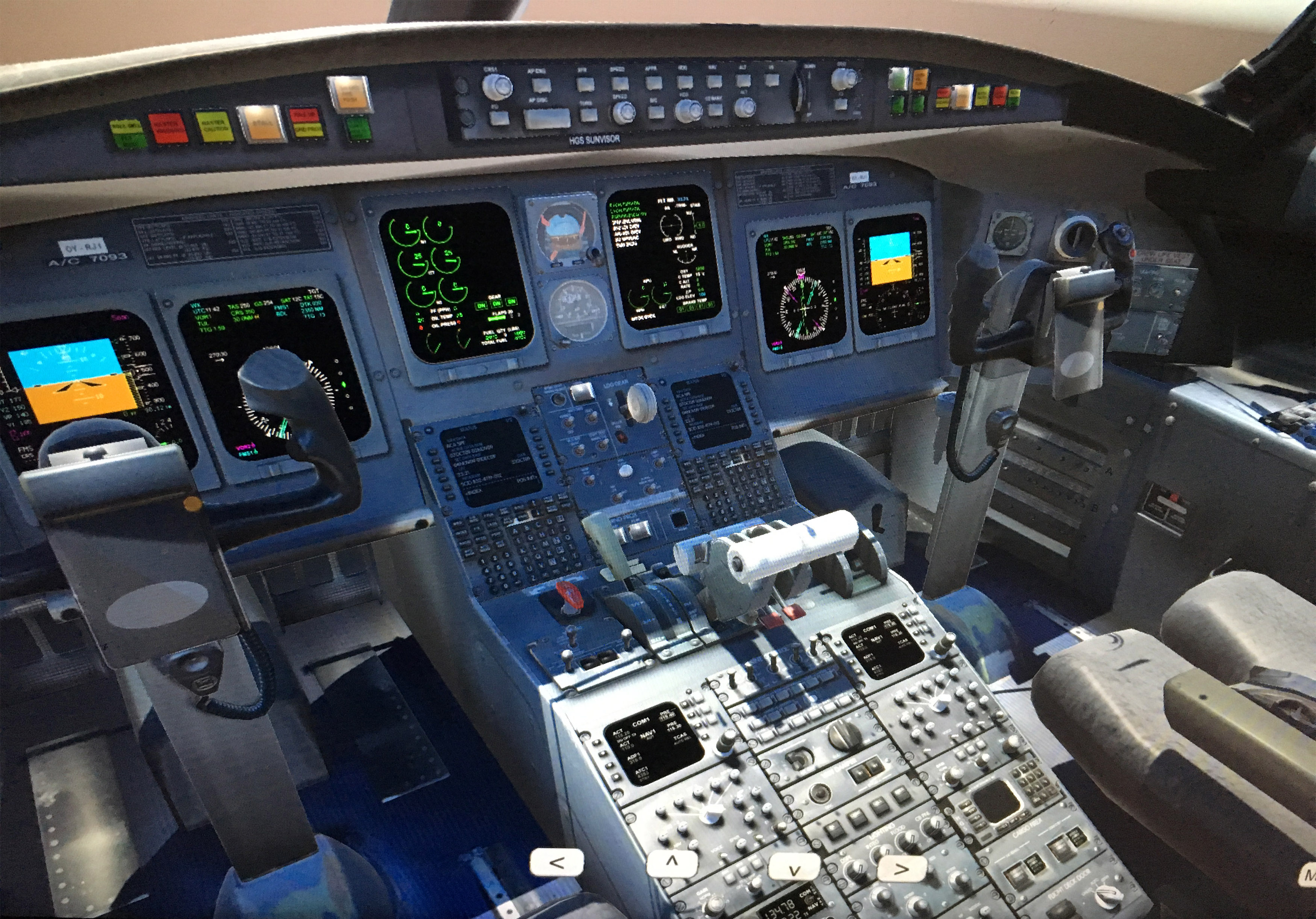 A CRJ200 jet cockpit is depicted in augmented reality technology at the Wes...