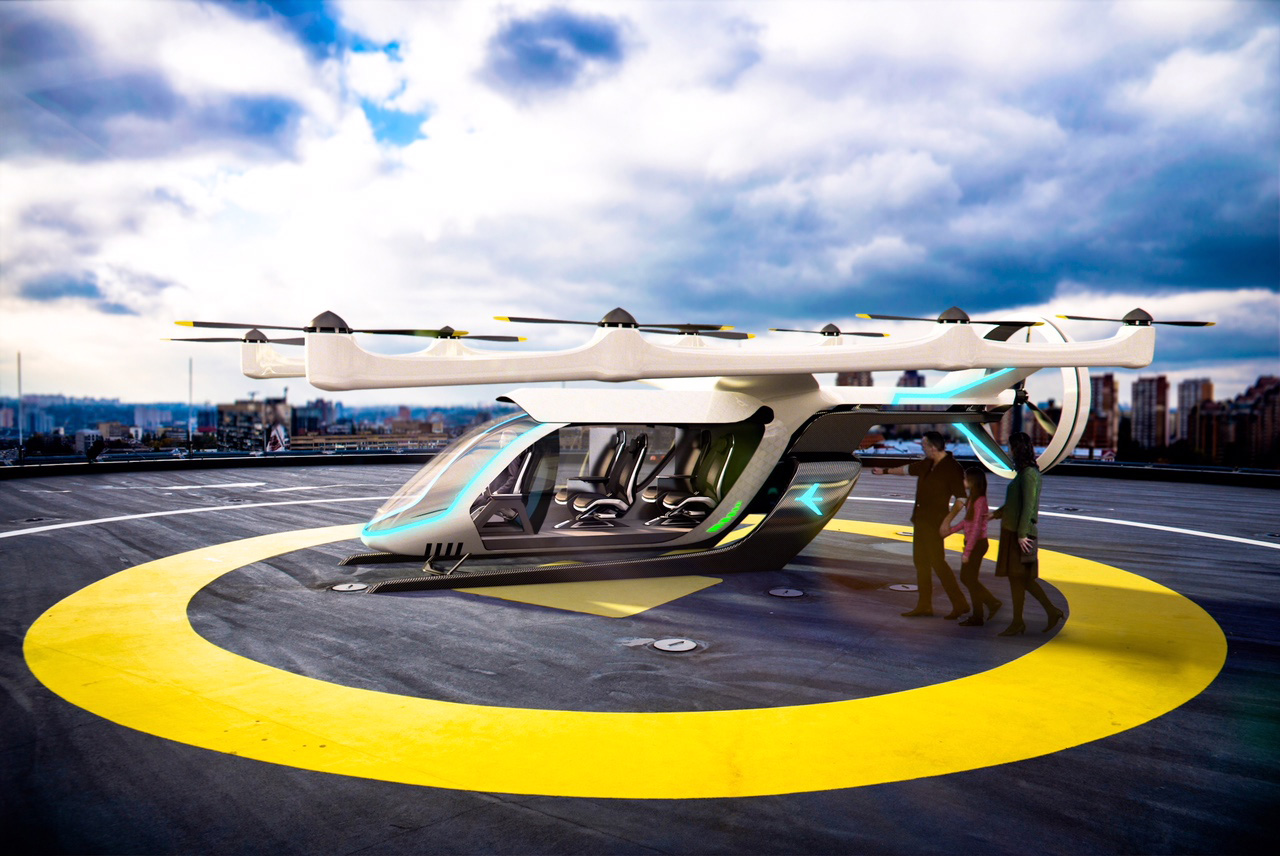 EmbraerX is among several aircraft makers seeking to create flying taxis for rooftop-to-rooftop service in cities. Image courtesy of Embraer. 