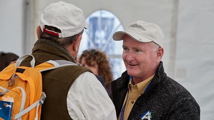 AOPA President Mark Baker visits with pilots during the Great Alaska Aviation Gathering. Baker has flown Beavers and Caravans in Alaska. Photo by Mike Fizer.