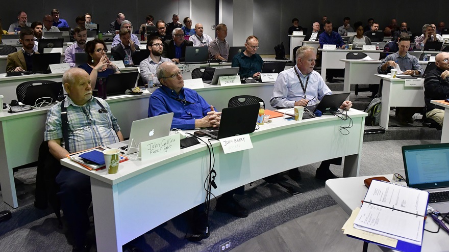 Attendees participate in an aeronautical charting forum hosted at the AOPA You Can Fly Academy in Frederick, Maryland. Photo by David Tulis.