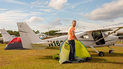 Pilot Jean-Damien de Terwangne, a Belgian living in Mexico, flew across the Gulf of Mexico from Cancun to camp during the AOPA Gulf Shores Fly-In. Photo by Mike Fizer.