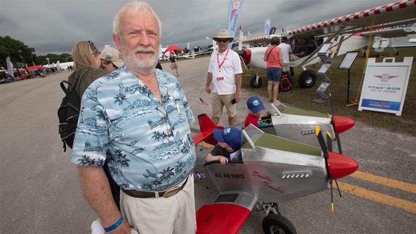 Les Koberg said he created the Twin Mustang stroller in about six months, and debuted it at Sun 'n Fun 2018, part of a plan to inspire another generation of pilots in this flying family. Photo by Jim Moore.