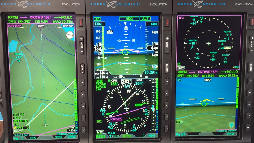 Three Aspen Avionics displays provide a plethora of ways to present various information to the pilot. Photo by Tom Haines.