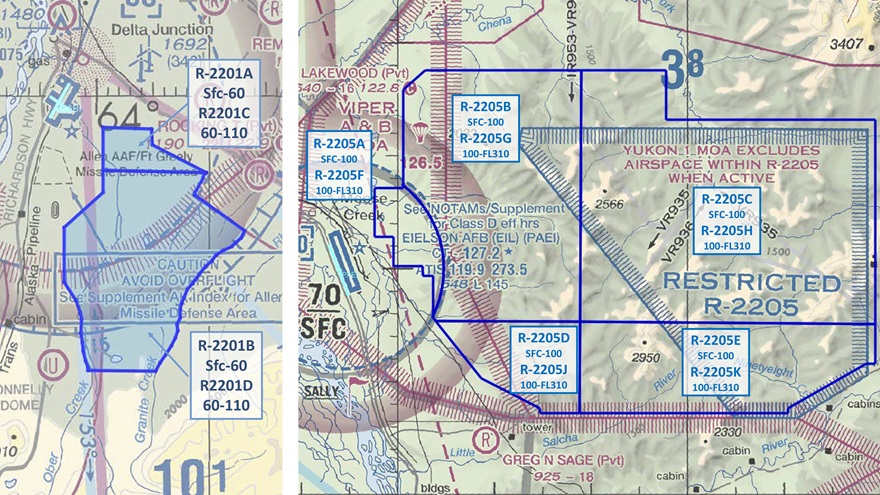 New and revised restricted areas will take effect In Alaska in October. Graphics courtesy of the FAA.