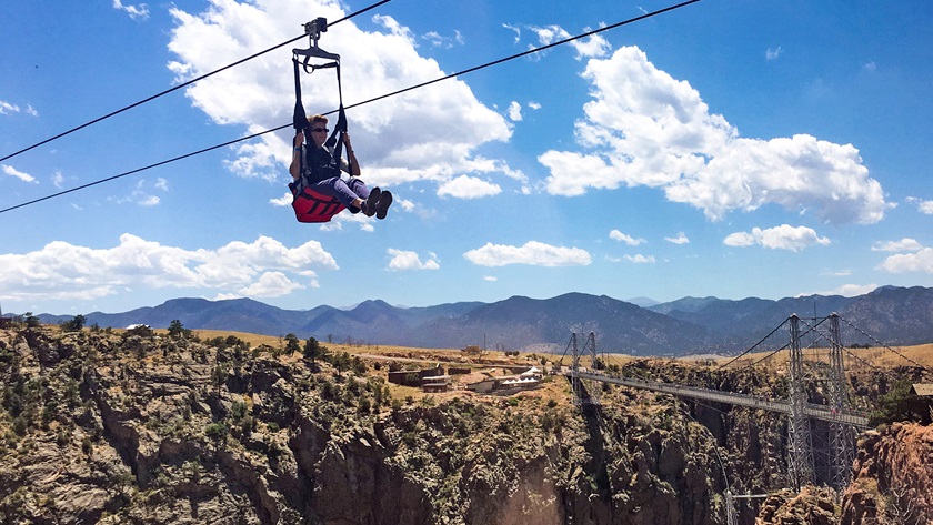 The Royal Gorge Bridge and Park's Cloudscraper Zip Line carries riders 1,200 feet above the Arkansas River. Photo by MeLinda Schnyder.