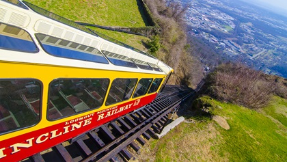 The funicular railroad system of the Incline Railroad is over 100 years old and still transports riders up Lookout Mountain. Photo courtesy of Chattanooga Convention and Visitors Bureau.