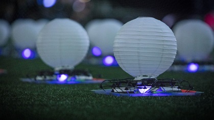 Intel Drone Team members prepare 150 enhanced Intel Shooting Star drones for flight during rehearsals for the Pepsi Super Bowl LIII Halftime Show. During Super Bowl LIII in Atlanta on Feb. 3, 2019, Intel Corporation partnered with the NFL to create the first-ever live drone light show during a Super Bowl Halftime Show. Photo courtesy of Intel Corporation.