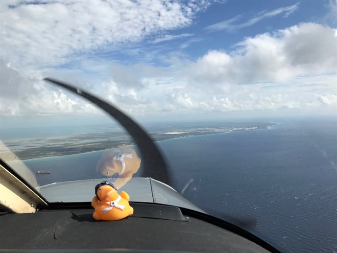 AOPA Technical Editor Jill Tallman approaches Freeport on her first flight as pilot in command to the Bahamas. Photo by Lisa Wood.