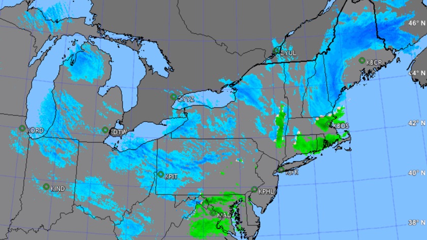 A January snowstorm's precipitation, as depicted by radar. AOPA Weather graphic.