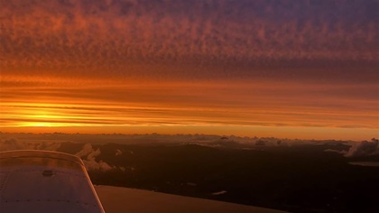 A brilliant sky greets Earth-rounder pilot Mason Andrews and his Piper Lance near the sea of Okhotsk en route to Yuzhno-Sakhalinsk, Russia, during his journey around the globe. Photo courtesy of Mason Andrews.