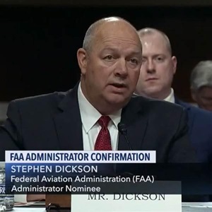 The Senate Commerce Committee questioned former Delta Air Lines executive Steve Dickson on May 15, and voted July 10 to approve his nomination to serve as the next FAA administrator. (Photo courtesy of C-SPAN. Click on the photo to watch the hearing.)
