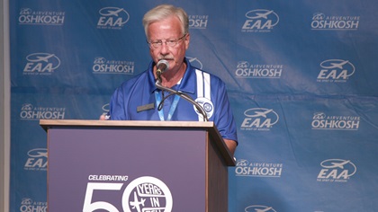 EAA president Jack Pelton speaks at AirVenture 2019.