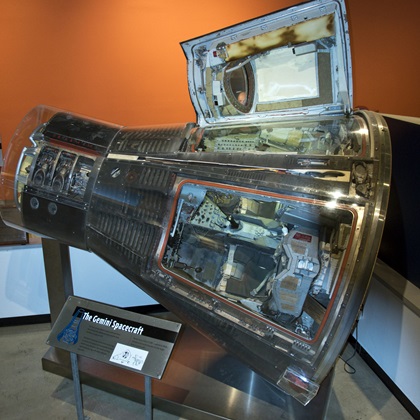 The Gemini 8 spacecraft flown by Apollo astronaut Neil Armstrong, an the Armstrong Air and Space Museum, Wapakoneta, Ohio.