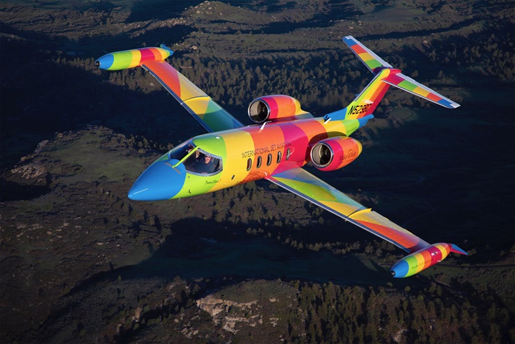 A 1982 Learjet 35A operated by International Jet Aviation was outfitted in rainbow colors to help fulfill the dreams of seriously ill children during Make-A-Wish charity flights. Photo courtesy of International Jet Aviation.