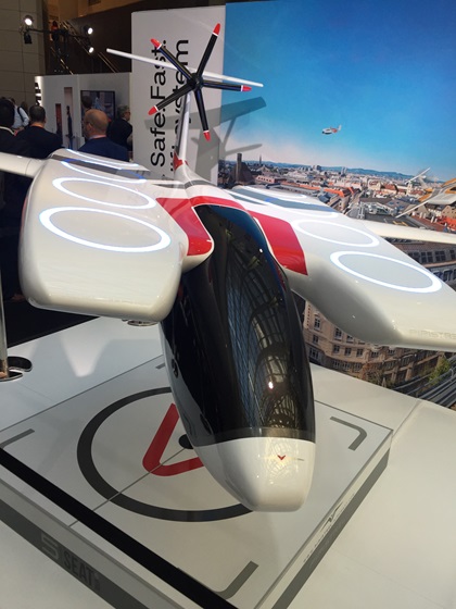 Pipistrel‘s eVTOL concept includes eight ducted motors and a tail-mounted electrically driven propeller. Photo by Tom Haines.