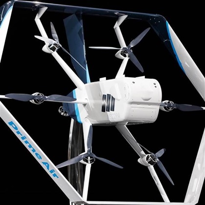 Amazon's new delivery drone includes a number of safety features including steroscopic computer vision detect-and-avoid technology, and an airfoil that doubles as a propeller shroud. Photo by Jordan Stead courtesy of Amazon.