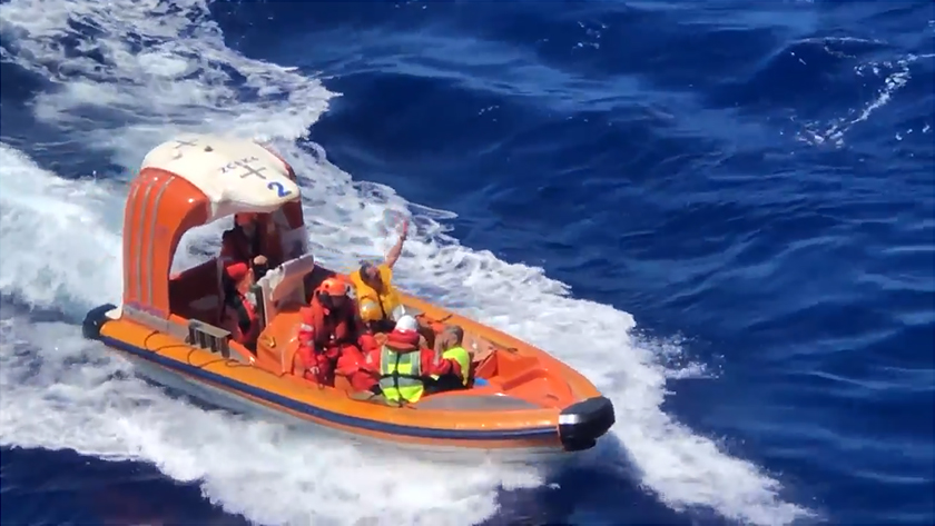 The occupants of a Cirrus SR22 were rescued at sea by Princess Cruise Lines crew after the pilot deployed the whole-aircraft parachute and ditched near Grand Turk Island in the Caribbean Sea March 5. Photo courtesy of Brandon Cobos.