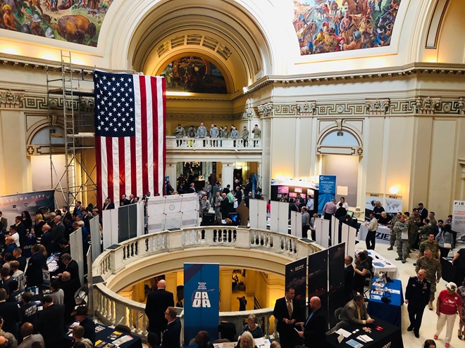 The Oklahoma State Capitol rotunda hosted activities during AERO Oklahoma 2019 Aviation and Aerospace Day. Photo courtesy of Sandra Shelton of the Oklahoma Aeronautics Commission.