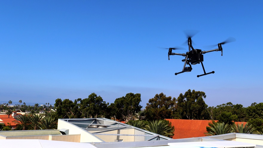 A DJI M200 drone flown by police in Chula Vista, California, under a federal program testing advanced unmanned aircraft operations. Photo courtesy of Cape Productions Inc.