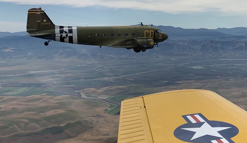 Betsy's Biscuit Bomber is a restored World War II-era Douglas C-47 and will join more than three dozen aircraft with similar pedigrees for a Normandy, France, D-Day invasion reenactment June 6. Photo courtesy of Tony Gaspar, the Gooney Bird Group.