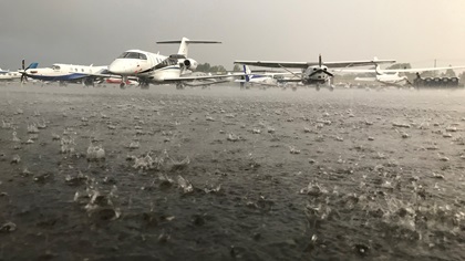 Downpours like this one on May 10 dumped more than 4 inches of rain on Frederick Municipal Airport, canceling the drone light show. Photo by Jim Moore.