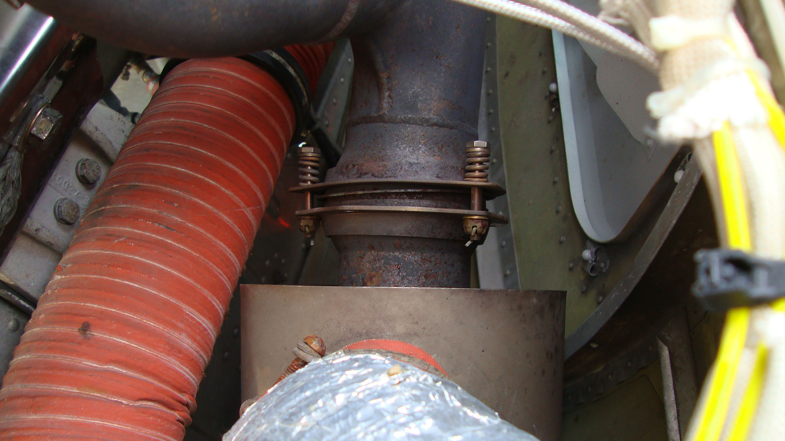 Inspect all exhaust system joints and scat tubing carefully to prevent leaks into the aircraft's heating system. Photo courtesy of Jeff Simon.