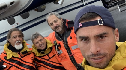 Tecnam Managing Director Giovanni Pascale took this group selfie with the crew during a stop in Iceland. In the background, from left, are Elio Rullo, Antonio Covino, and Vito Preti. Photo courtesy of Tecnam. 