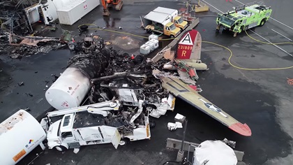 A view of the main wreckage site captured by an NTSB drone. Photo courtesy of the NTSB via YouTube. 