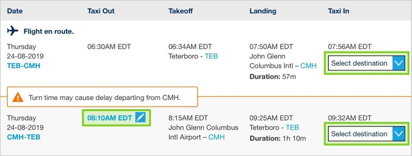 FlightAware dynamically determines quick turns and overlapping flights based on its global data coverage. Image courtesy of FlightAware.