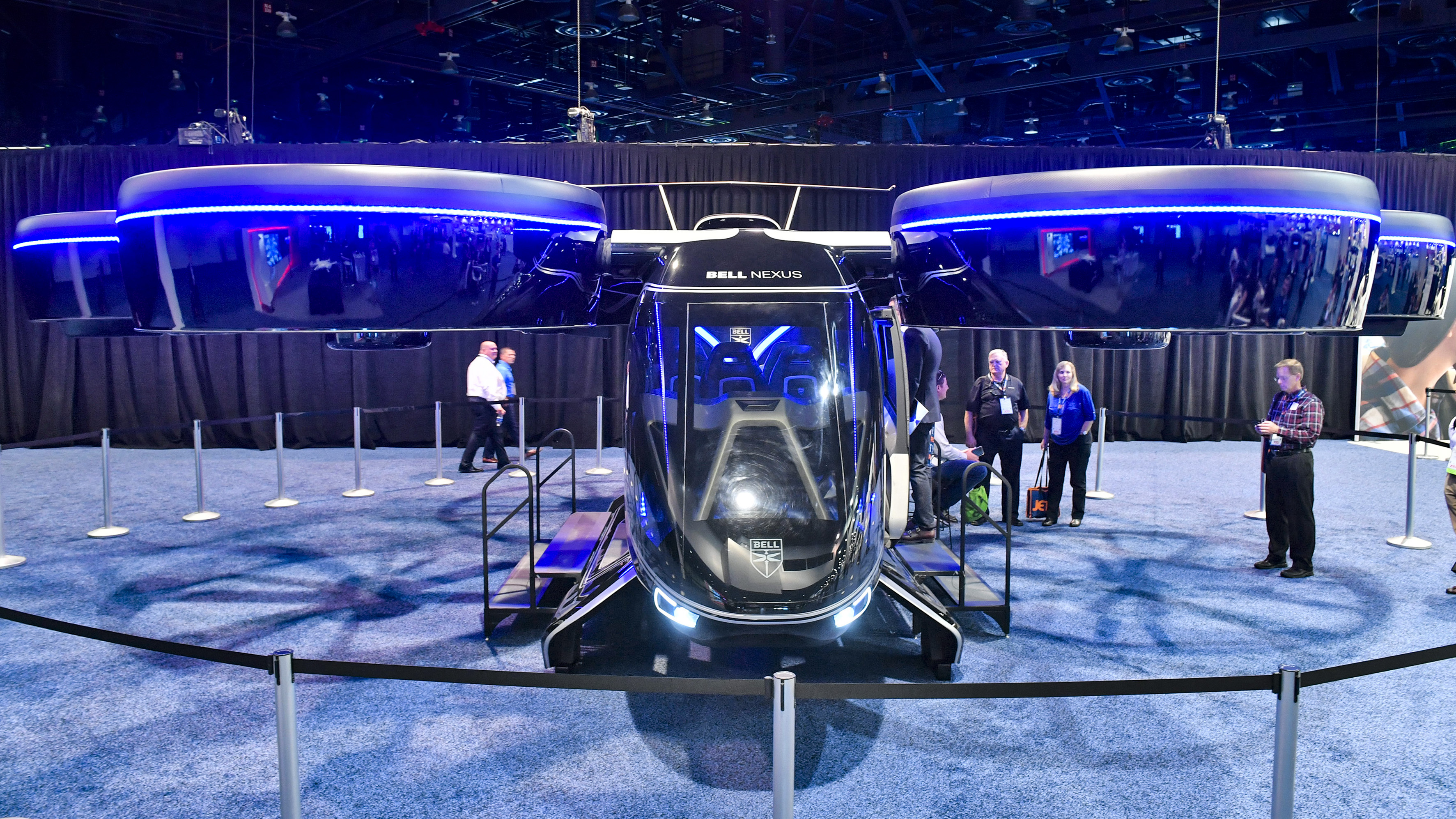 Bell displays a large-scale mockup of its Nexus, a hybrid-electric vertical takeoff and landing aircraft that targets on-demand mobility. Photo by Mark Wagner.