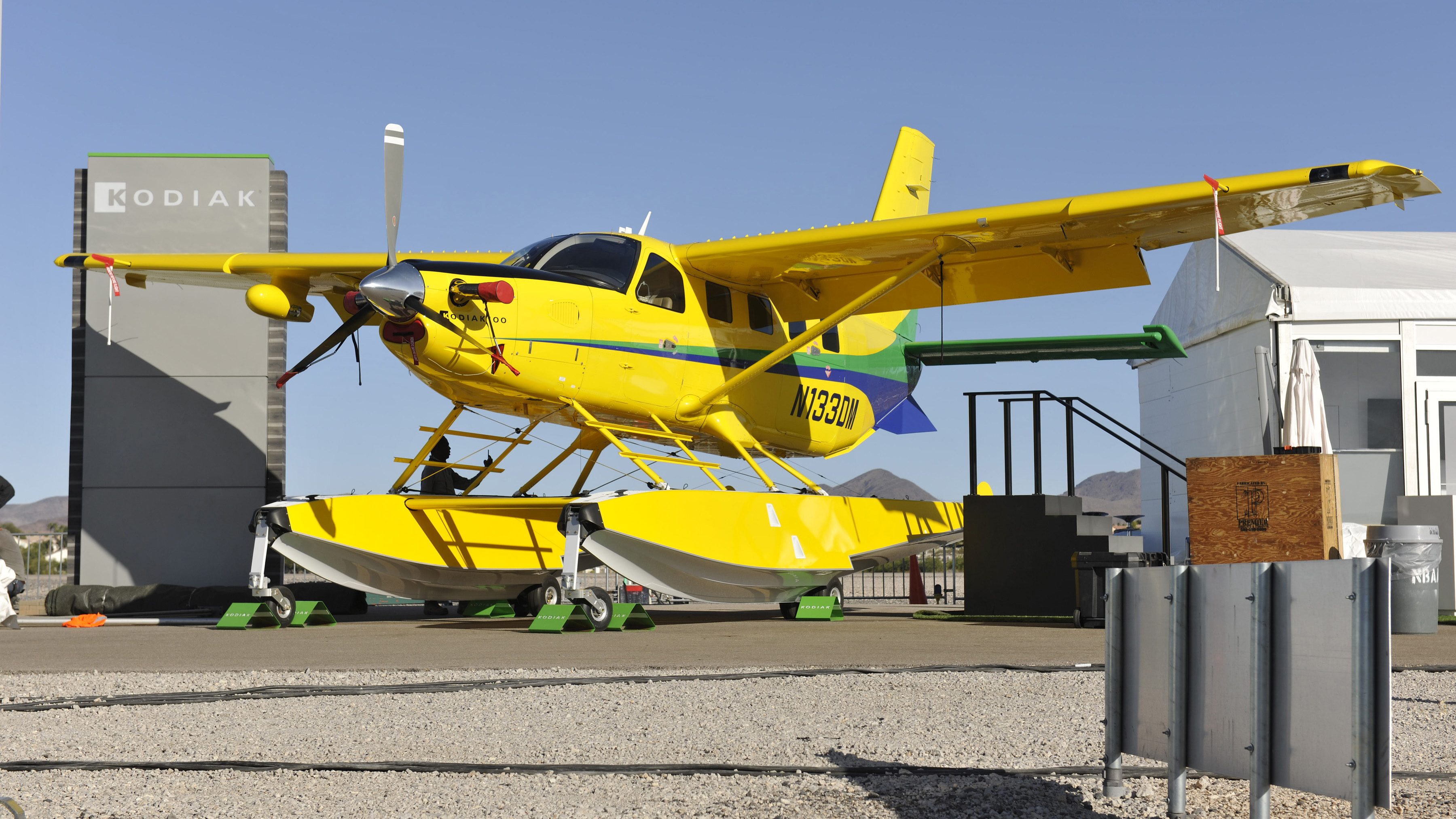 A Quest Kodiak on floats brightens the static display at the National Business Aviation Association convention in Las Vegas. Photo by Mark Wagner.