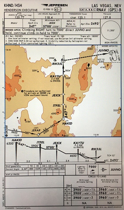 The RNAV (GPS)-B approach into Henderson Executive brings us in over a tall hill on final approach. After passing the hill and another obstruction, we had to dive for the runway.