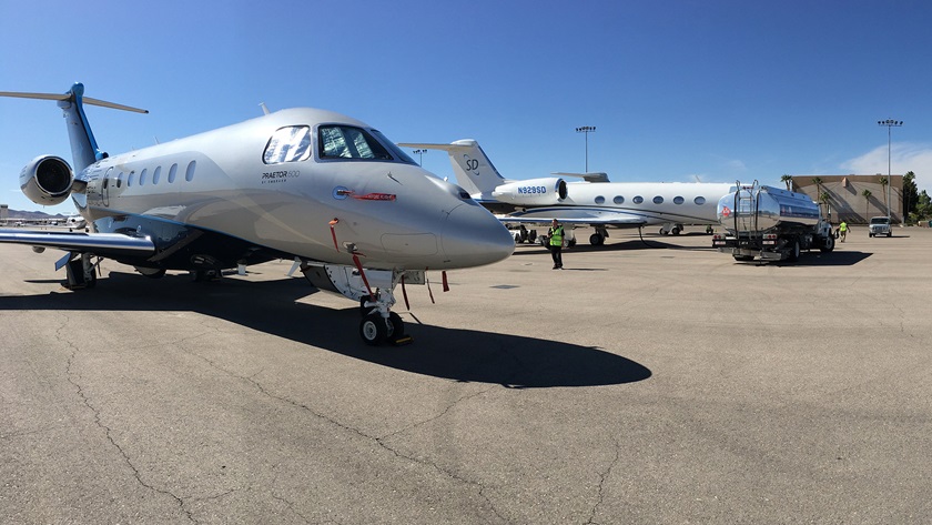 The Embraer Praetor 600 is on display at the National Business Aviation Association's annual convention in Las Vegas. Photo by Tom Horne.