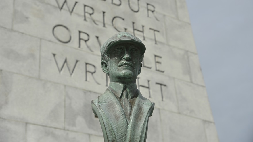 The copper bust of Orville Wright was stolen from the Wright Brothers National Memorial on the night of October 12 or early morning of October 13, the National Park Service reported. AOPA file photo by David Tulis.
