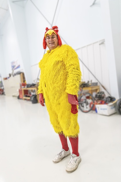 Zeke "Captain Peeps" Przygocki sports a chicken suit as part of Easton Airport Day in Easton, Maryland. Photo by Alton K. Marsh.