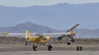 Two aircraft participate in a STOL Drag Racing Demonstration at the 2019 Stihl National Championship Air Races in Reno, Nevada. The STOL Drag received official race class certification and will return next year. Photo by Robert Fisher.